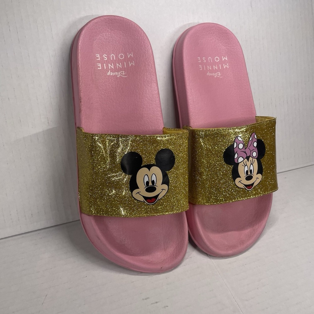 Disney Minnie Mouse Flip Flops Womens Slides Size 9 Pink Gold Minnie Mickey - Picture 2 of 8